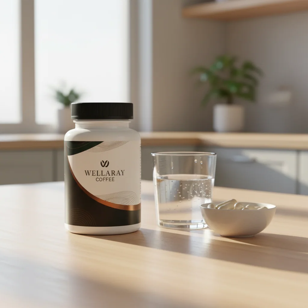 Wellaray Coffee box and open sachet showing ground coffee supplement